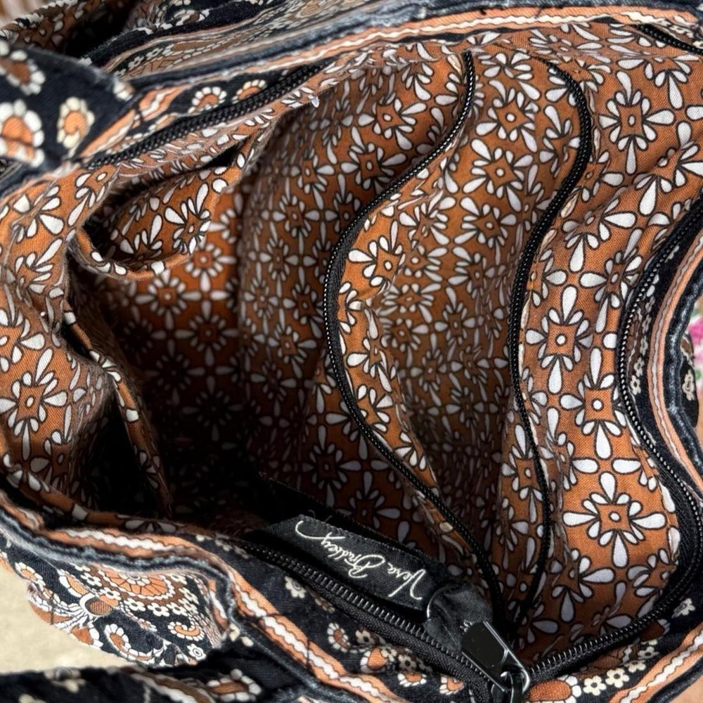 Vera Bradley quilted cotton tote bag black, brown, tan, and cream paisley print - Picture 4 of 5